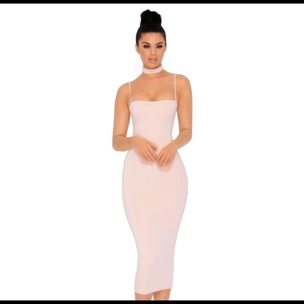 OH POLLY Pale Pink Double Layered Midi Dress XS